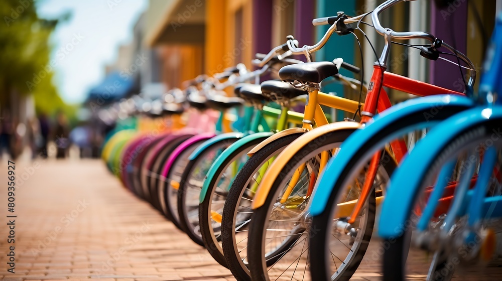 Bicycles parked in row in the city