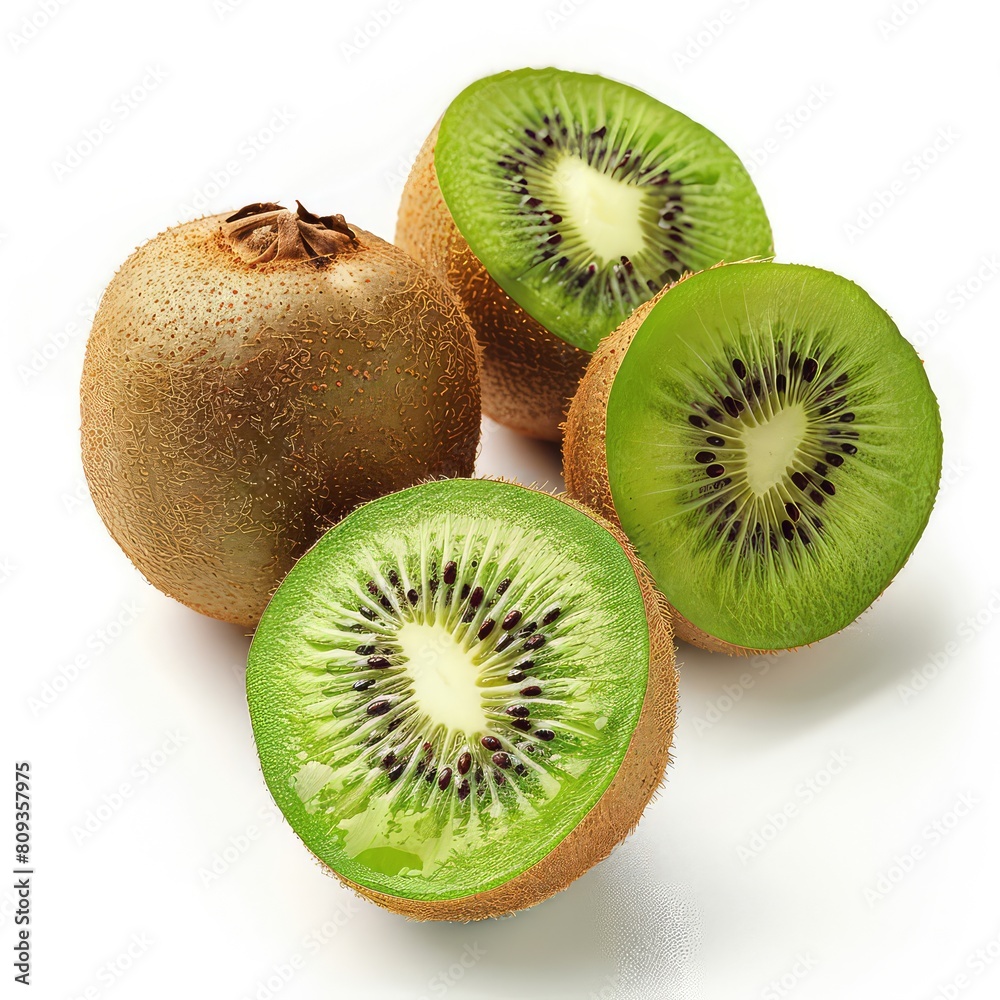 Fototapeta premium Kiwi Fruit On White Background, Generative AI