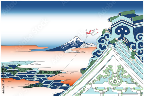 浮世絵　富嶽三十六景　東都浅草本願寺のイメージイラスト1