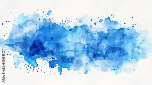 Blue watercolor big blot spread to the light background. Abstract vector composition for the elegant design. photo