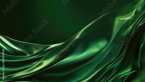 Close-up of shiny green satin fabric with elegant wavy folds
