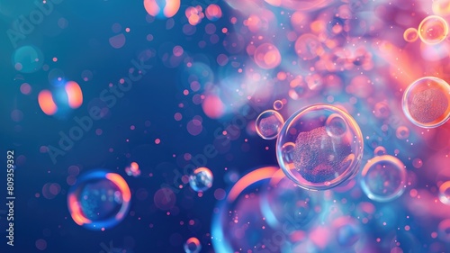 Abstract background with vibrant blue and pink bubbles bokeh lights