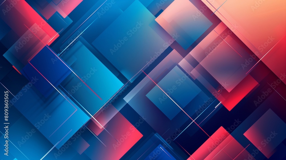 Geometric shapes on an abstract blue and red background Geometric shapes on an abstract blue and red background