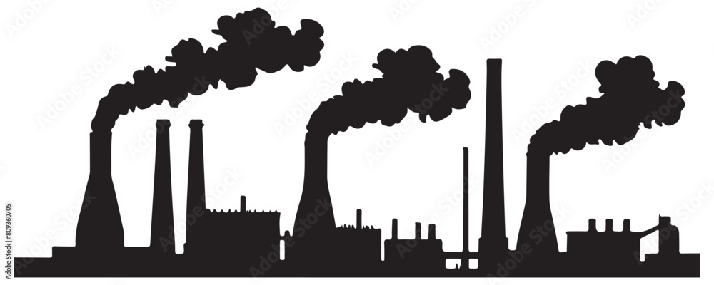 Cleaner Skies - Factory Silhouette with Filtered Smokestacks Reducing Air Pollution.