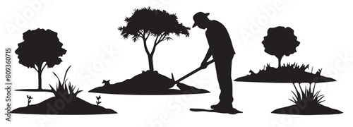 Harmony in Silhouette - Cultivating Life, Nurturing Earth's Future. Vector Illustration. EPS 10.