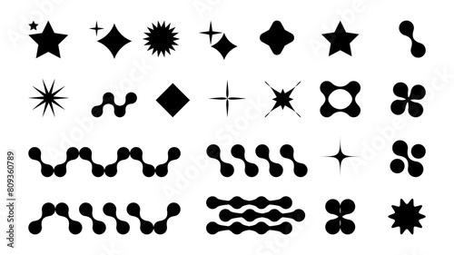 Abstract shapes in y2k style brutalist retro. Set geometric shapes atmosphere future. Black and white. For banner poster design web design. Vector illustration