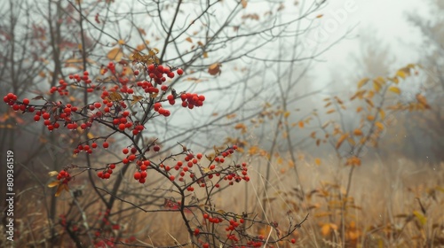 Outdoor photo of beautiful foggy autumn forest. red AI generated © Lisa_Art