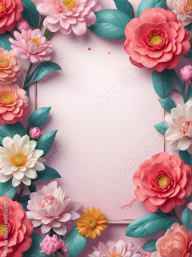 Beautiful Flowers Love Frame for Valentine, Mothers Day and Wedding Background