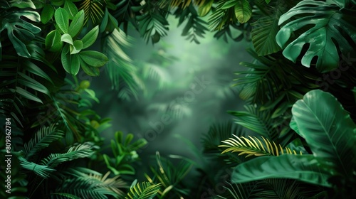 Nature leaves  green tropical forest  illustration concept AI generated