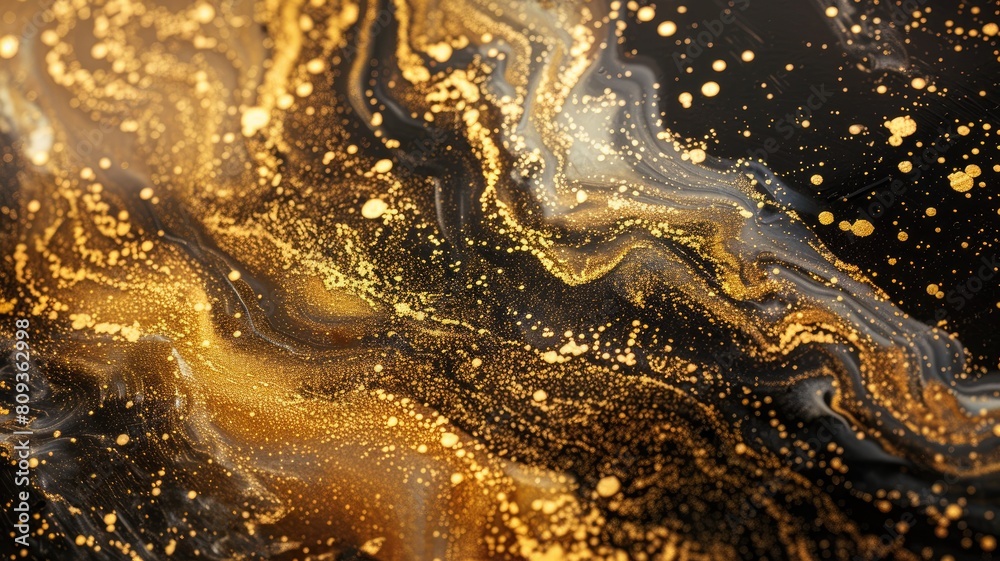 Abstract golden swirls with glitter on black background Abstract golden swirls with glitter on black background