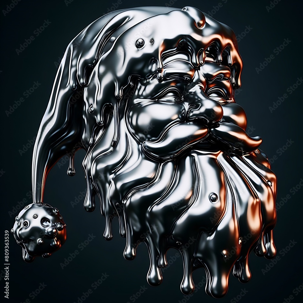Melty chrome santa claus icon isolated. Melted metal christmas with reflections. 3d vector y2k illustration Melty chrome santa claus icon isolated. Melted metal christmas with reflections. 3d vector y2k illustration