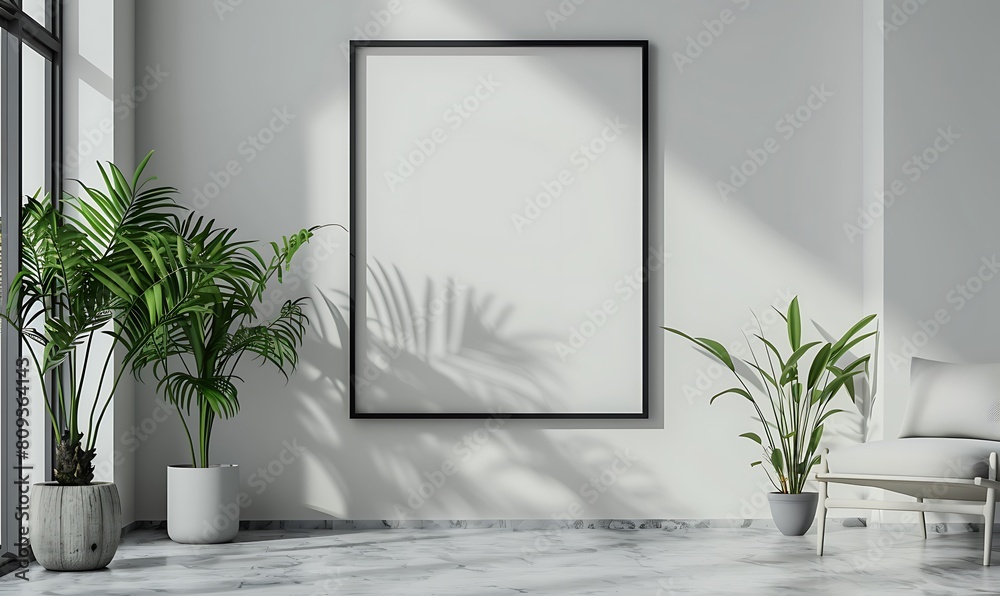 mockup frame in a bright, minimalist office backdrop. Emphasize clean lines and simplicity for a modern look