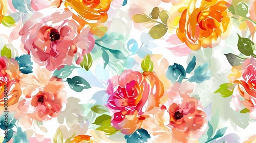 Seamless oil paint flower pattern design. Hand drawn floral illustration. Colorful print.