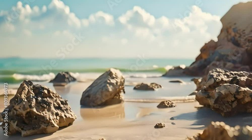coral rocks on the beach facing the sea. 4k video photo