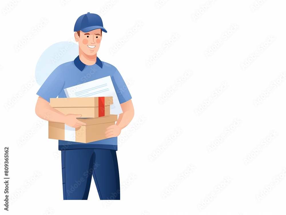 Book delivery clipart with a mail carrier holding a package of books, high detailed, clean sharp focus illustrations , cartoon, flat design Book delivery clipart with a mail carrier holding a package of books, high detailed, clean sharp focus illustrations , cartoon, flat design