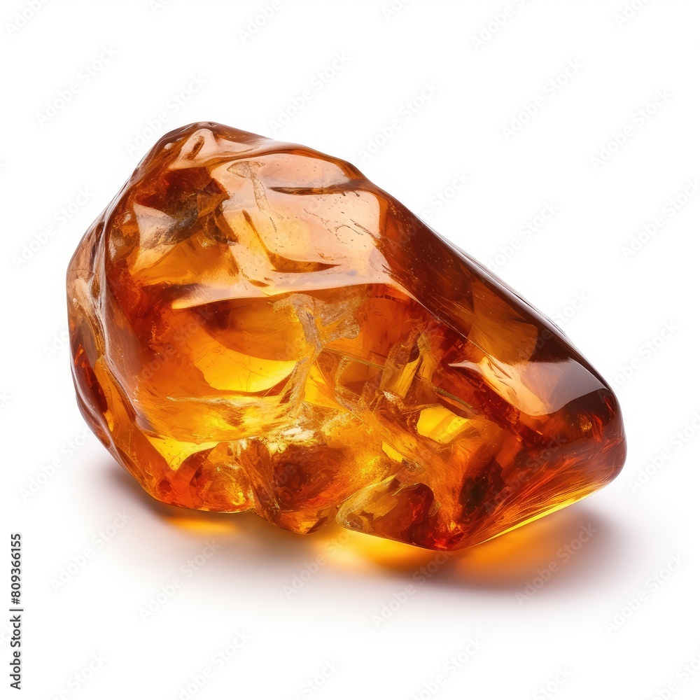 A polished amber nugget with a glossy finish and a rich honey color, set against a white background, Ai Generated A polished amber nugget with a glossy finish and a rich honey color, set against a white background, Ai Generated