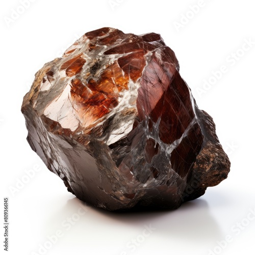 A lustrous Almandite nugget with a deep red hue, set on a white background, Ai Generated photo