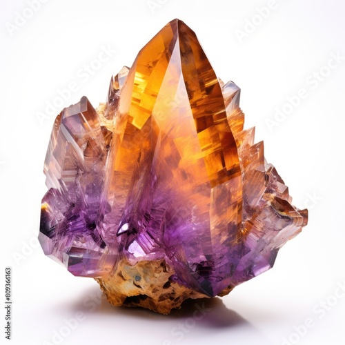 A polished ametrine nugget with dual hues of purple and yellow, set against a white background, Ai Generated photo