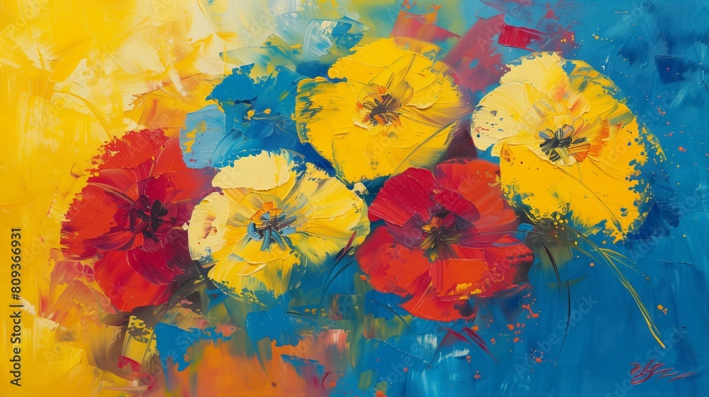 Abstract colorful oil painting on canvas. Semi- abstract image of ...