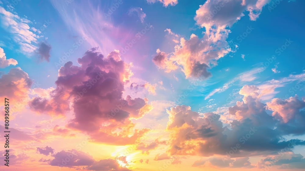 Vibrant evening sky with colorful clouds at sunset