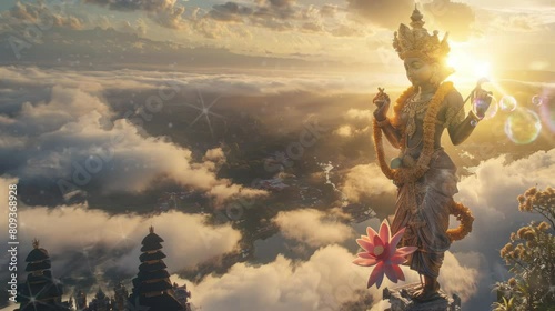 an illustration of a Hindu god above a beautiful cloud. seamless looping time-lapse virtual 4K video Animation Background. photo