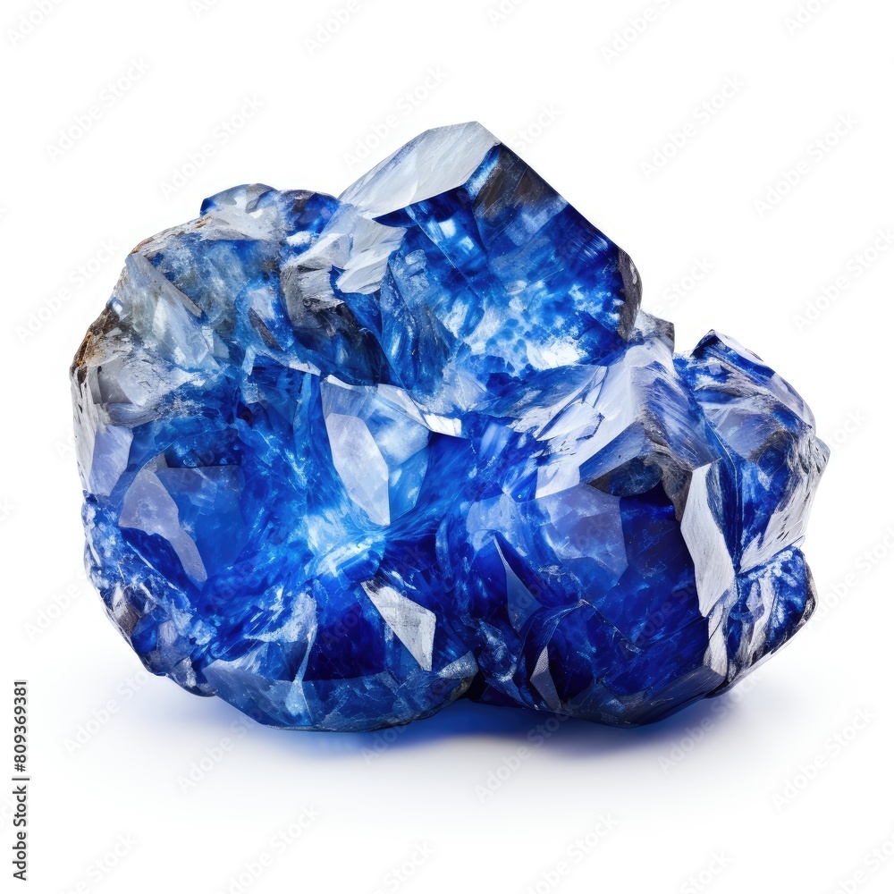 A shiny sapphire nugget with a smooth, glossy surface and a deep blue hue, isolated on a white background, Ai Generated A shiny sapphire nugget with a smooth, glossy surface and a deep blue hue, isolated on a white background, Ai Generated