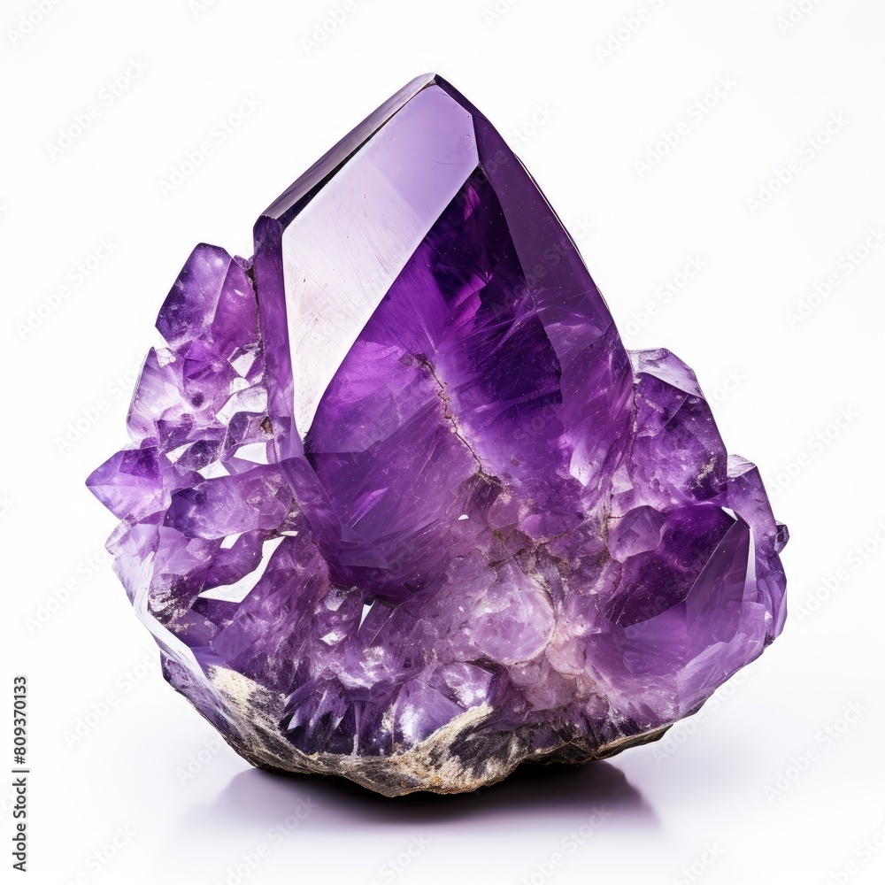 A shiny amethyst nugget with a vibrant purple hue, isolated on a white background, Ai Generated A shiny amethyst nugget with a vibrant purple hue, isolated on a white background, Ai Generated