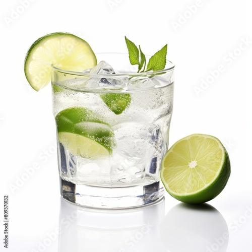 Refreshing gin and tonic with a zesty lime twist, isolated on a white background, Ai Generated