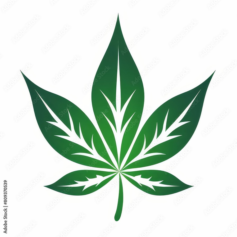 Cannabis green leaf logo on a pristine white background, Ai Generated