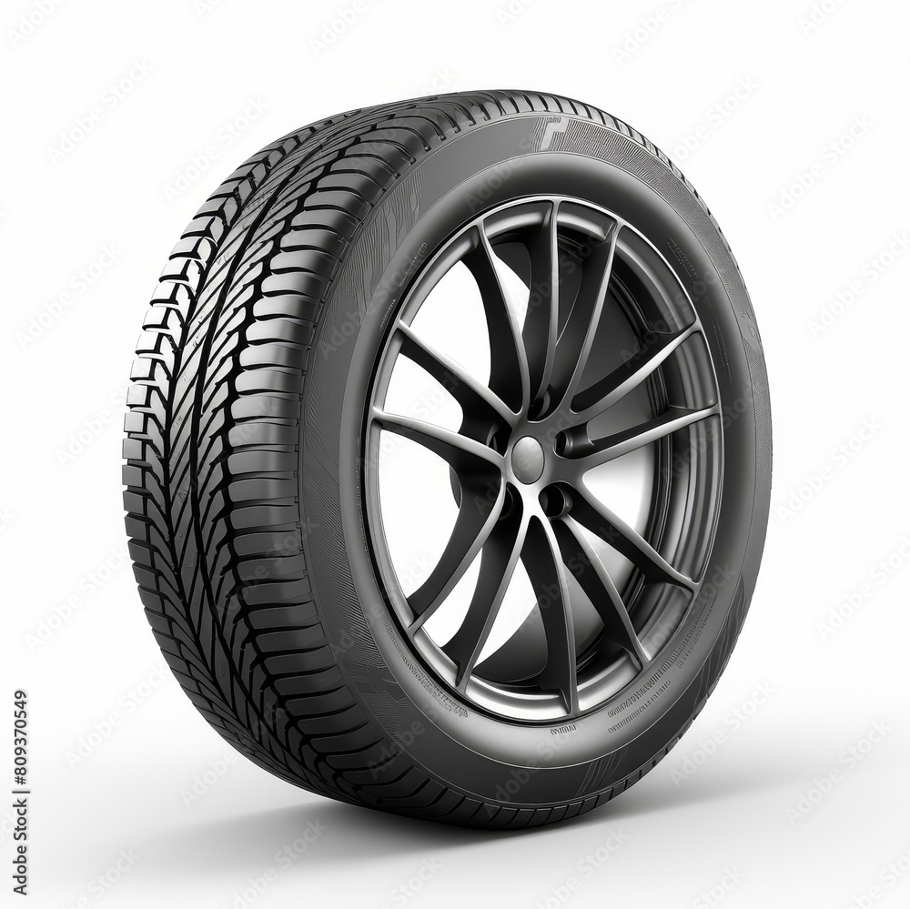 Pristine car tire showcased alone against a white backdrop, AI Generated.