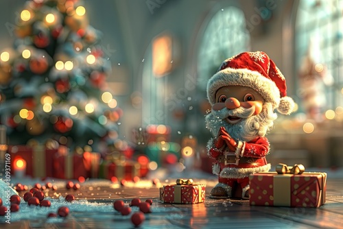 Cartoon Christmas decorations brought to life in Cinema 4D style, demonstrating object portraiture skills. photo