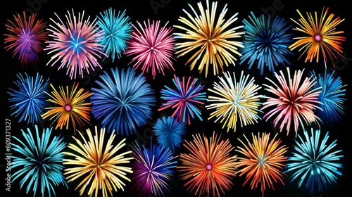 Vivid fireworks dazzle with contrasting colors, Ai Generated