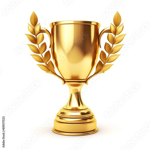 Golden trophy with laurel wreath isolated on a white background, Ai Generated