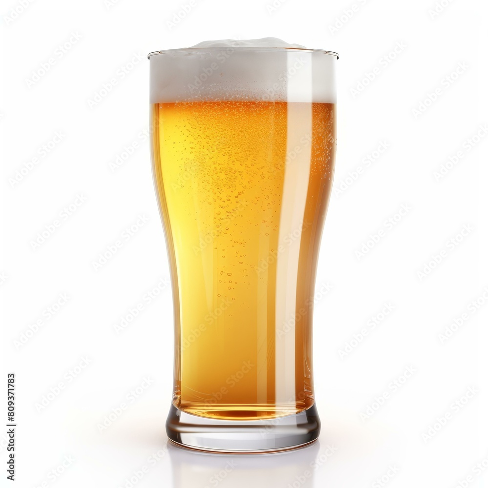 Enjoy a refreshing, frothy glass of beer, perfectly isolated on a pristine white background, Ai Generated