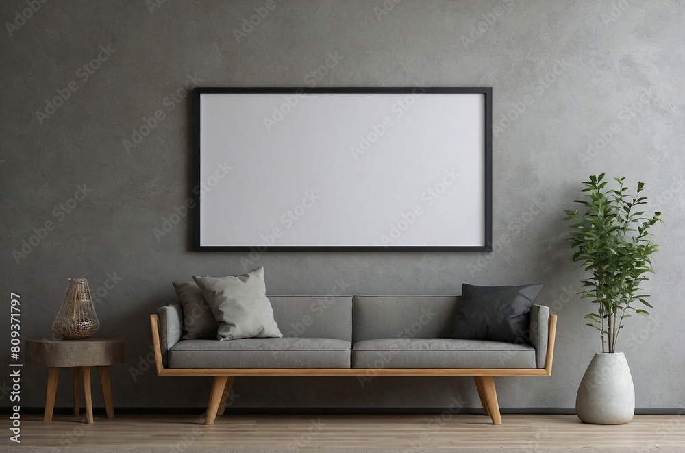 Modern interior with sofa and blank frame Modern interior with sofa and blank frame