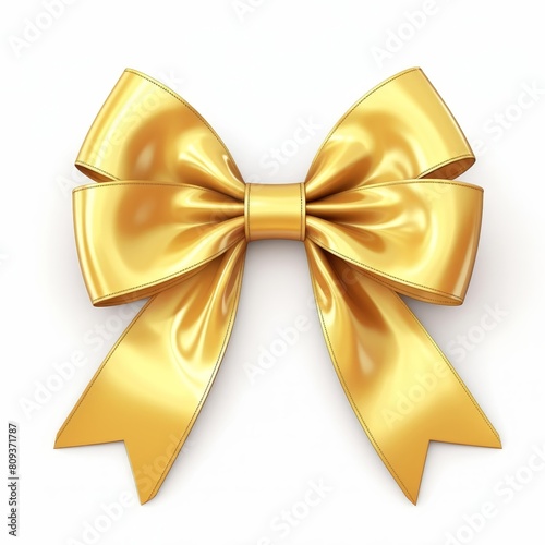 Luxurious gold bow and ribbon on a pristine white backdrop, Ai Generated.