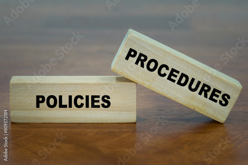 Policies and Procedures word on wooden block.