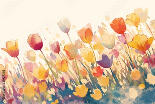Wallpaper Mural Tulips swaying in a field, their colorful blooms and leafy stems repeating in harmony. Torontodigital.ca