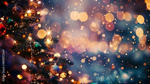 Festive backdrop of Christmas tree with sparkling bokeh light effects © dekreatif