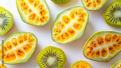 fresh kiwano on isolated background with slices of kiwi