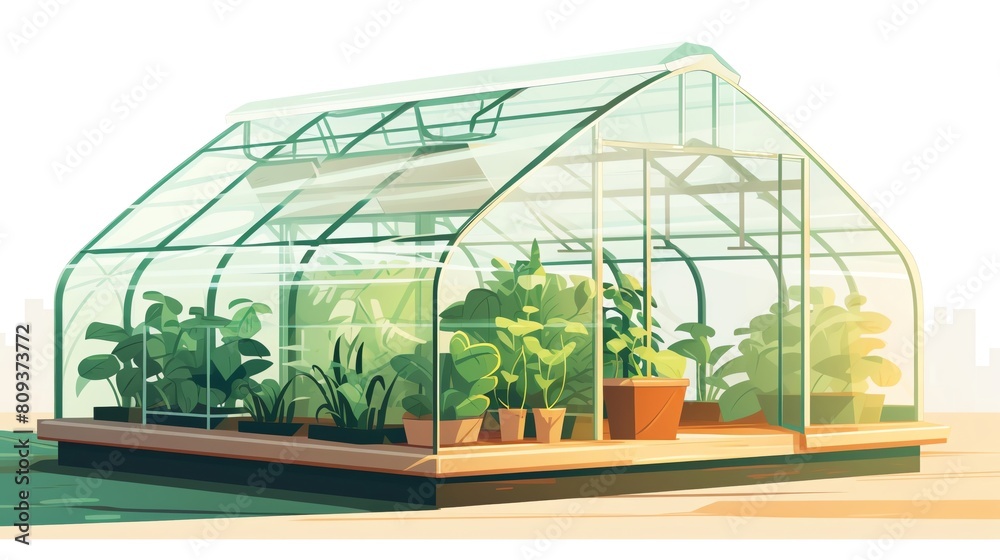 Create a realistic vector illustration of a greenhouse