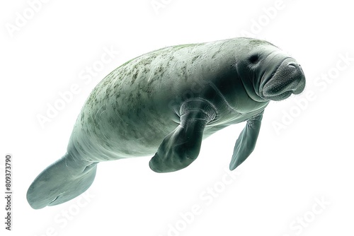 A manatee swimming serenely  isolated on a white background