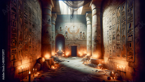 A pyramid tunnel tomb, shrouded in mystery, reveals ancient hieroglyphs and hidden chambers, echoing with the secrets of a long-lost civilization.