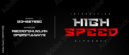 Highspeed creative simple modern urban alphabet font. Digital abstract futuristic, logo, music, sport, minimal technology typography. Simple numeric vector illustration
