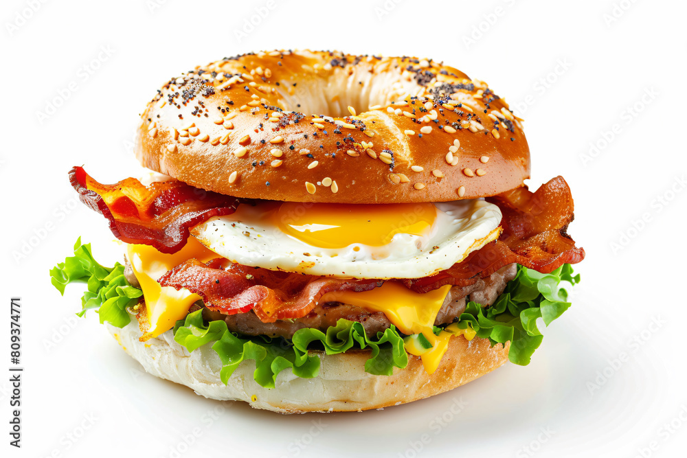 a bacon  egg  and cheese bagel sandwich