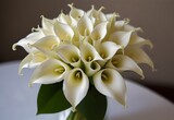 Clusters of white calla lilies in a bridal bouquet, generative AI