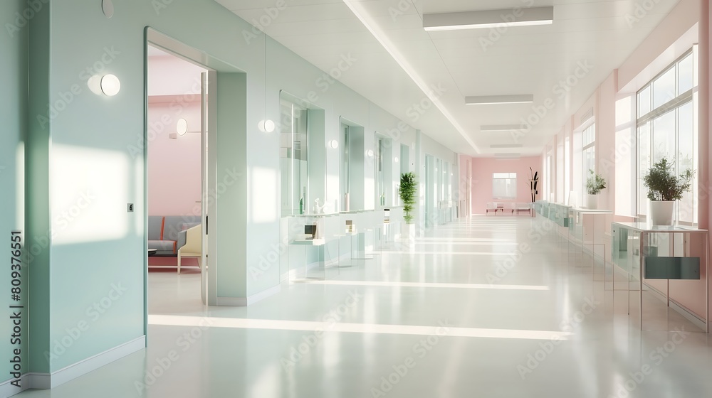 Interior of a modern office with a long corridor. Interior of a modern office with a long corridor.