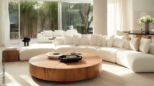 modern living room interior design white sofa and wooden table 