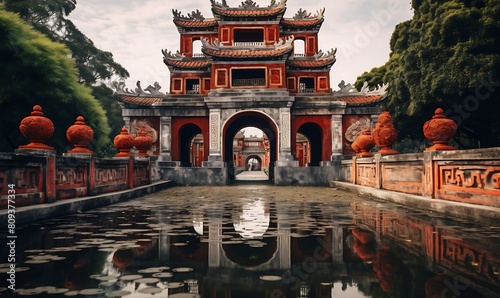 Beautiful view of the ancient gate of Hanoi, Vietnam