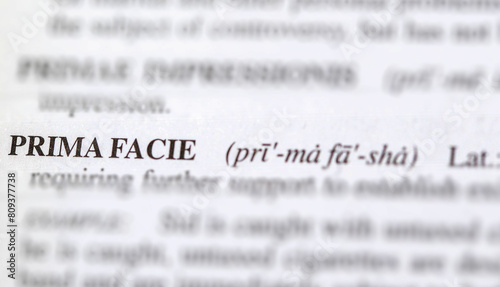 close up photo of the words prima facie